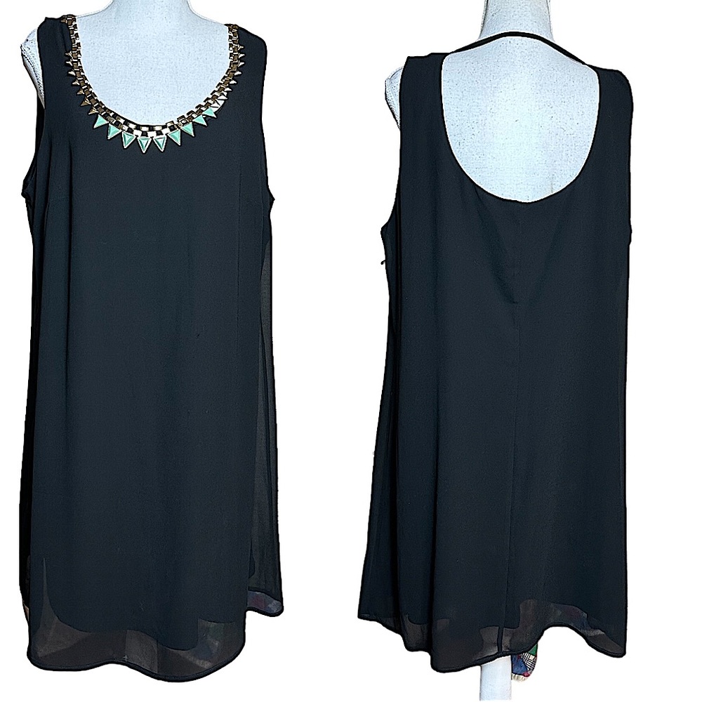 HEART SOUL: Black Cocktail Dress with Built-In Turquoise Necklace -Size 1X